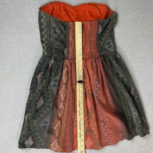 Arizona Jeans Aztec Tribal Print Strapless Dress Women's Size Large Short Cotton - Picture 10 of 14